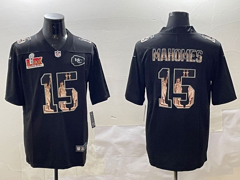 Men Kansas City Chiefs 15 Mahomes Black 2025 Nike Vapor Limited NFL Jersey style 12